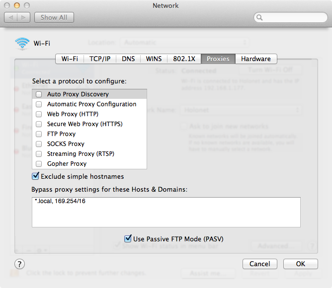 Network Proxy Settings in OS X