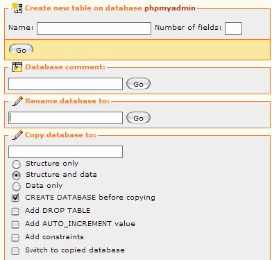 Figure 4: Copying or renaming a database