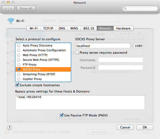 Network Proxy Settings in OS X