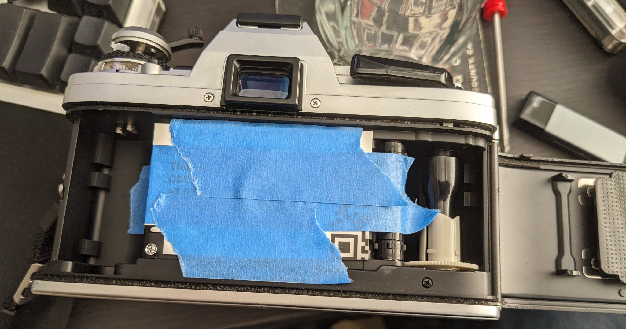 Before the Repair: Crumbling foam lines the camera back