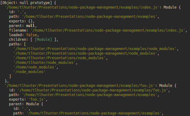 Contents of the require.cache object